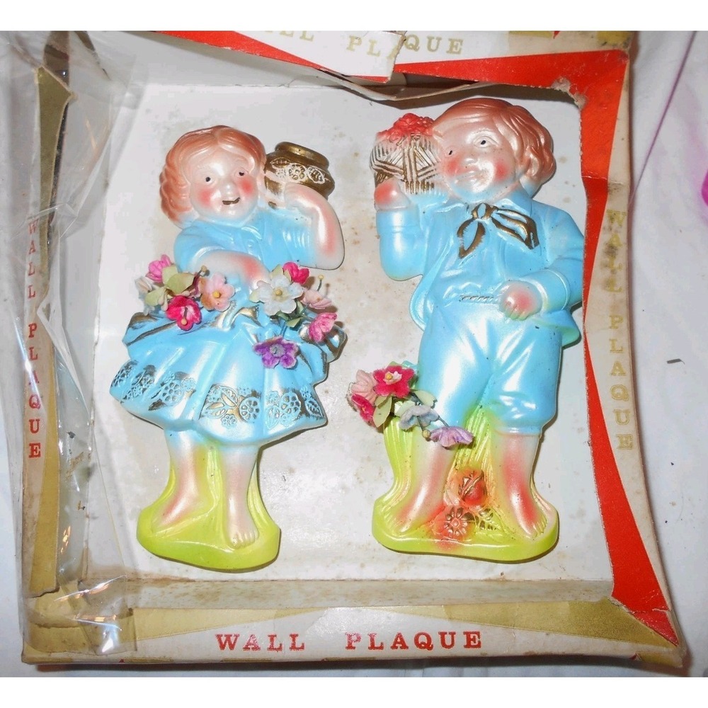 Miller Studio Jack & Jill Chalkware Wall Hangers In Original Box Flowers Opaque